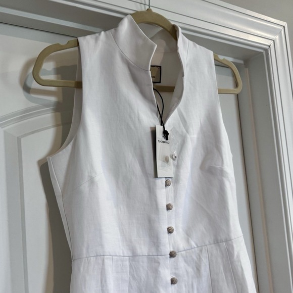 Tuckernuck Women's Sleeveless Dress White With Detailed Buttons Silk Blend SX - Picture 4 of 11